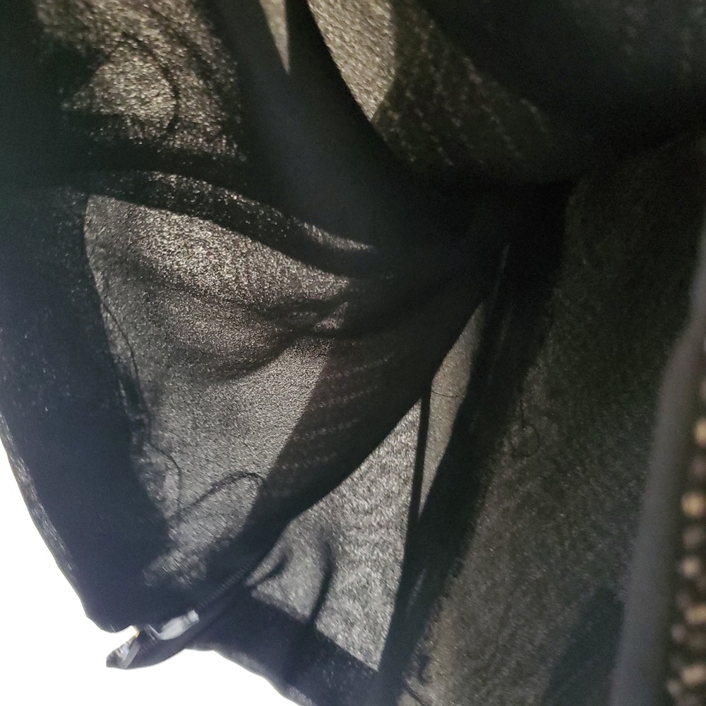 Ann Taylor Silk 2 Piece Set Womens 8/4 Black Dotted Pinstripe Top Wide Leg Pants - Picture 7 of 16